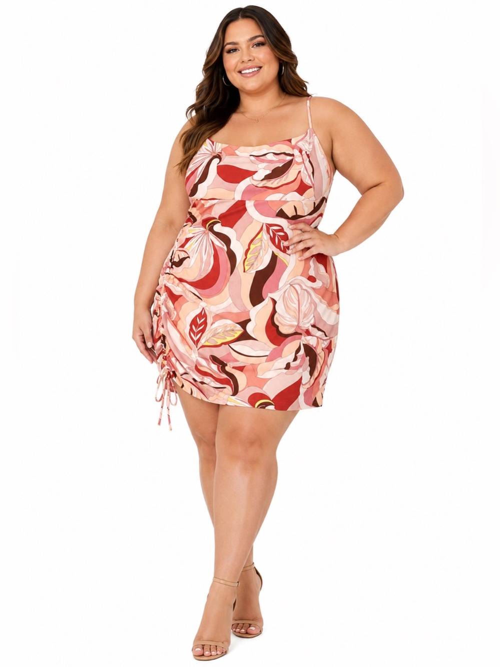 Forever 21 Plus 3X Tropical Floral Ruched Mini Dress Boho Vacation